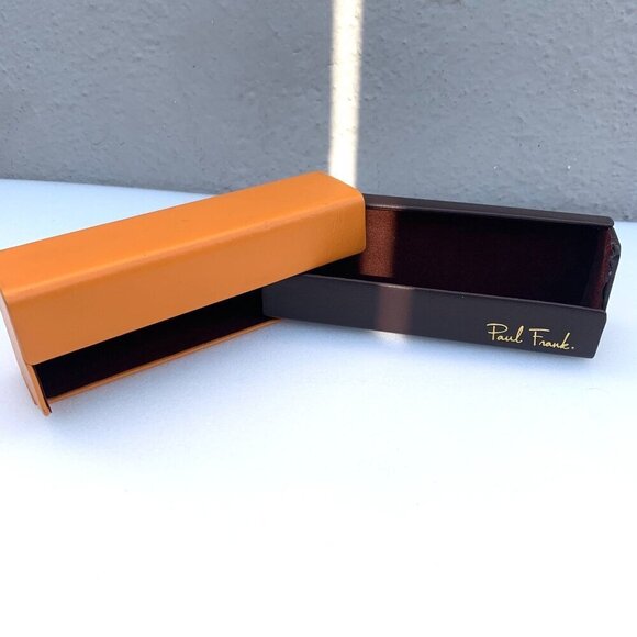 Paul Frank Orange & Brown Leather Sliding Sunglasses Eye Glasses Case Hard Sided - Picture 2 of 5